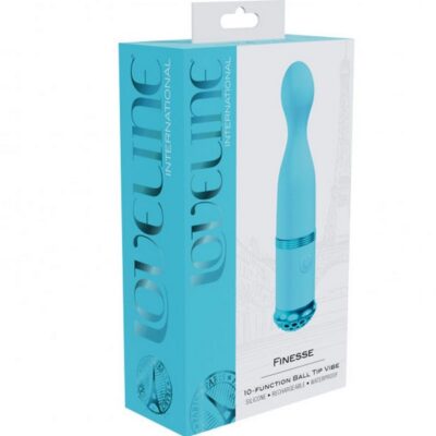 Loveline Finesse ball tip clitoral vibrator in pink and blue silicone with light-up base