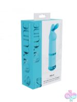 Loveline Reve Mini Rabbit vibrator in silicone with color-changing light, shown in blue and pink
