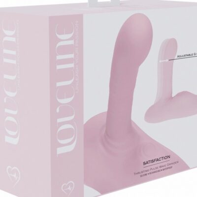 Loveline Satisfaction Grinder with suction-cup base in pink and purple on a neutral background