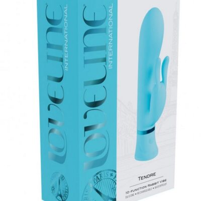 Loveline Tendre dual motor rabbit vibe in pink and blue silicone on a soft neutral background
