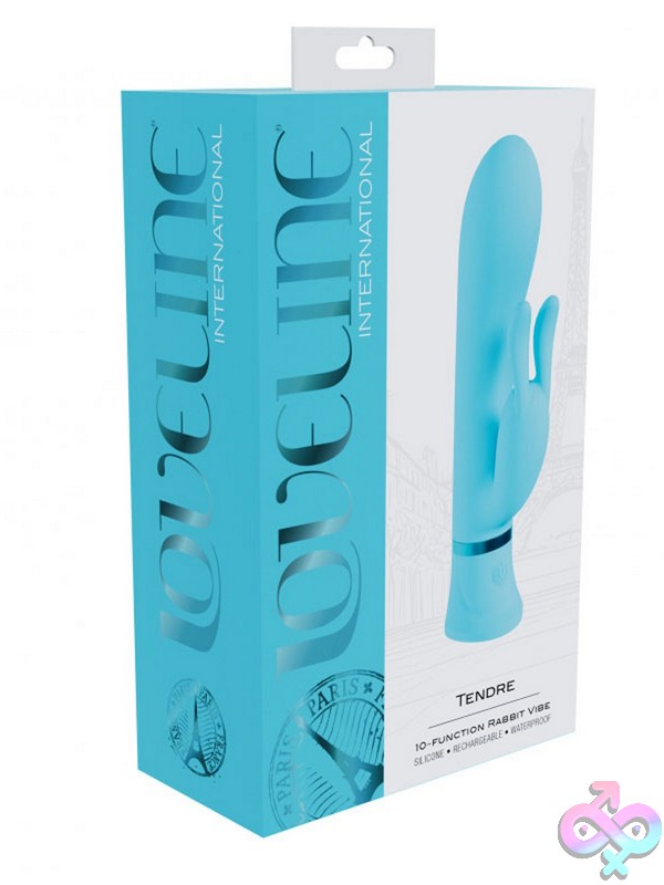 Discreet-Toys-Loveline-Tendre-Rabbit-Vibe-Blue-Nu-St-Lovu051Blu Loveline Tendre Dual Motor Rabbit Vibe In Pink And Blue Silicone On A Soft Neutral Background