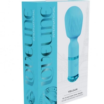 Loveline Velour Mini-Wand vibrator in pink and blue silicone with color-shifting light-up base