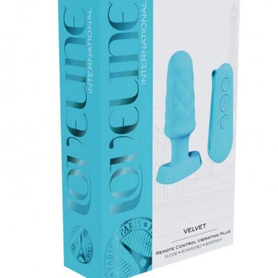 Loveline Velvet remote vibrating anal plug in silicone shown in blue and pink on a clean background