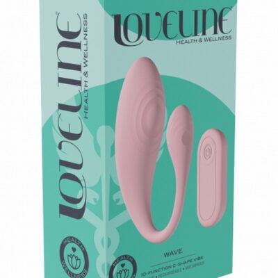 Loveline Wave C-shape G-spot and clitoris vibrator with wireless remote in pink and blue
