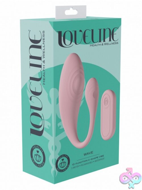 Loveline Wave C-Shape G-Spot And Clitoris Vibrator With Wireless Remote In Pink And Blue