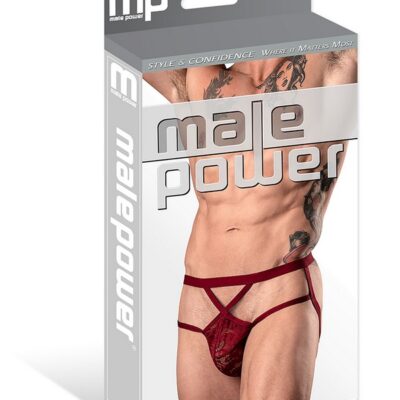 Male Power Lucifer Strappy Jock with lace pouch and criss-cross elastic straps