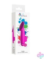 Fuchsia glow-in-the-dark bullet vibrator with contoured silicone sleeve by Shots Toys