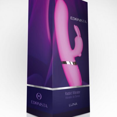Luna rabbit vibrator in pink silicone by Edonista, shown upright against a neutral background