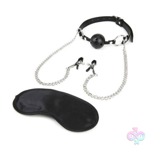 Lux Fetish Sex Toys - Breathable Ball Gag With Nipple Clamp Chain