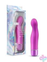 Curved purple satin-finish G-spot vibrator with prominent head by Blush Novelties