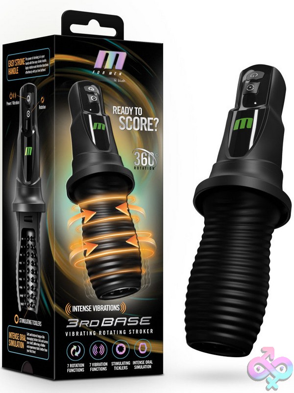 Discreet-Toys-M-For-Men-3Rd-Base-Black-Nu-Bl-82605 Sleek Black Automatic Oral Stroker With Ergonomic Handle And Protective Case By Blush Novelties