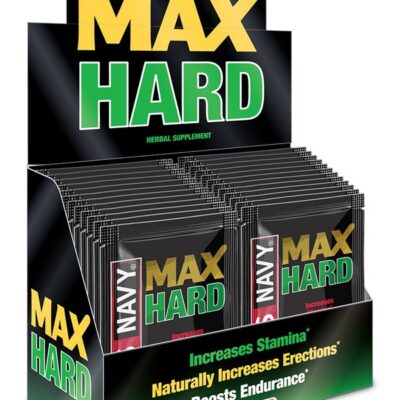 MAX Hard 24-count counter display of fast-acting male enhancement packets by Md Science Lab