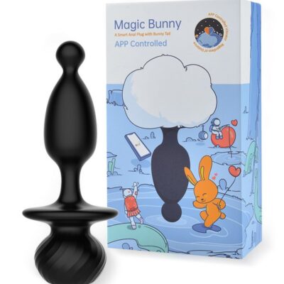 Black silicone app-controlled anal plug with Rex rabbit fur tail by Magic Motion