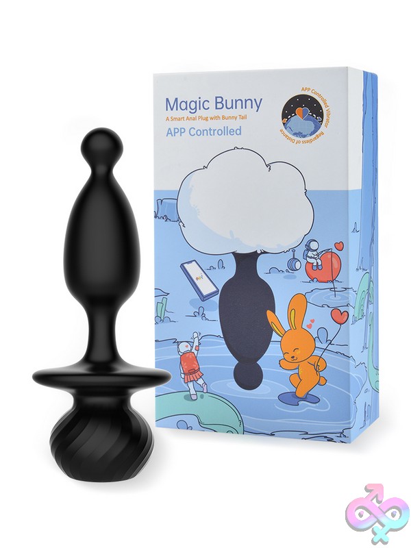 Discreet-Toys-Magic-Bunny-Nu-Mm-10349 Black Silicone App-Controlled Anal Plug With Rex Rabbit Fur Tail By Magic Motion