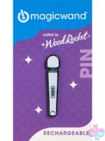 Glittery white Magic Wand Rechargeable enamel lapel pin with soft rubber back by Wood Rocket