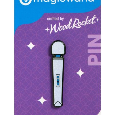 Glittery white Magic Wand Rechargeable enamel lapel pin with soft rubber back by Wood Rocket
