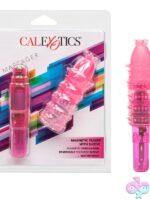 Compact pink magnetic teaser massager with textured TPE sleeve by California Exotic Novelties