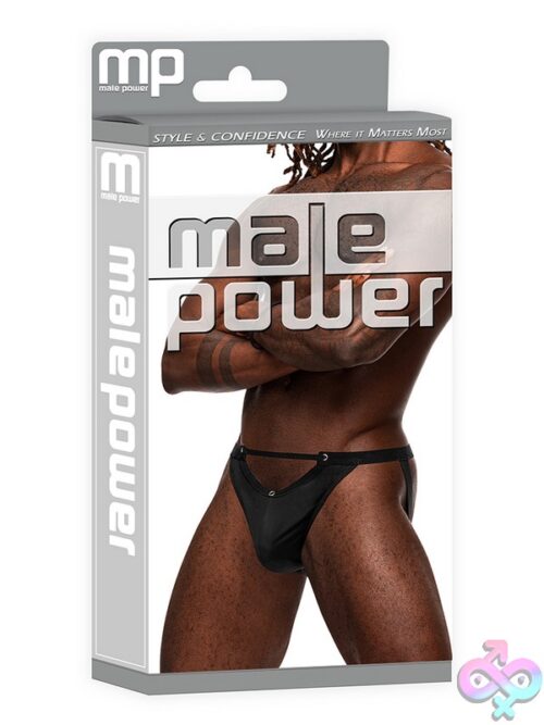 Male Power Magnificence Jock In Black With Cut-Out Waist And Metal Grommets