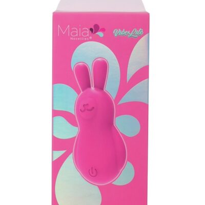 Compact pink bunny ear vibrator in body-safe silicone by Maia Toys