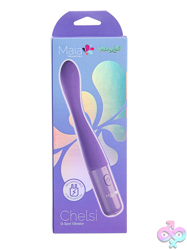 Discreet-Toys-Maia-Chelsi-Nu-Bo-23-008 Curved Purple Rechargeable G-Spot Vibrator With Silicone Shaft By Maia Toys