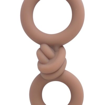 dual cock and ball ring by Maia Toys in brown silicone