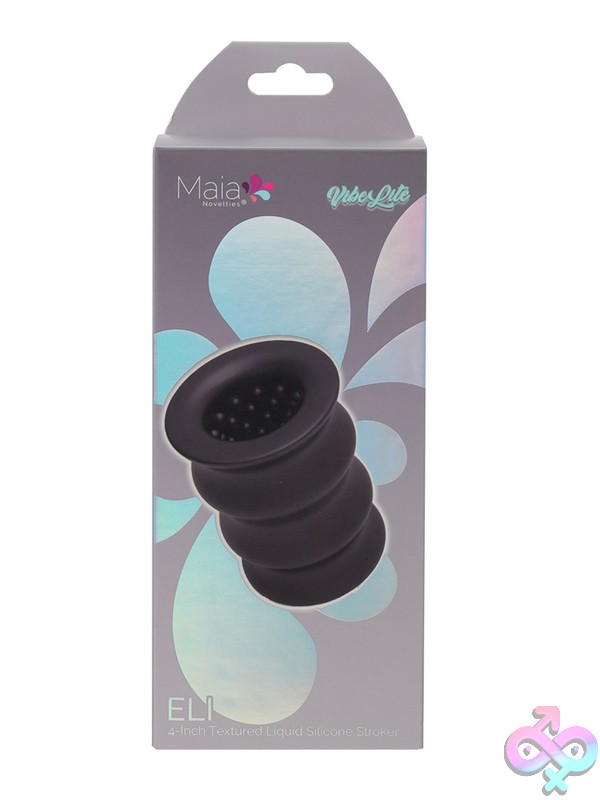 Discreet-Toys-Maia-Eli-Black-Nu-Mt-Bo-25-04-Black Palm-Sized Black Liquid Silicone Stroker With Nubby Interior Texture By Maia Toys