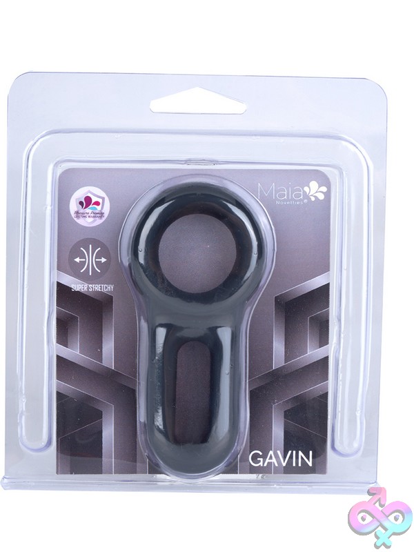 Discreet-Toys-Maia-Gavin-Black-Nu-Mt-Bo-25-14-Black Maia Gavin Double Ring Cock Ring Stretcher In Black Liquid Silicone By Maia Toys