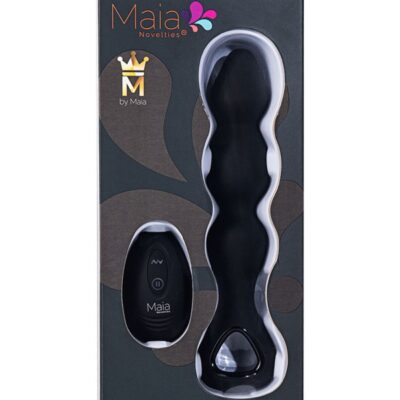 Hudson 10-function remote control anal plug with three elongated beads in black silicone by Maia Toys