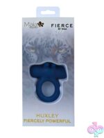 Huxley vibrating liquid silicone c-ring in blue with removable bullet and rabbit tickler by Maia Toys