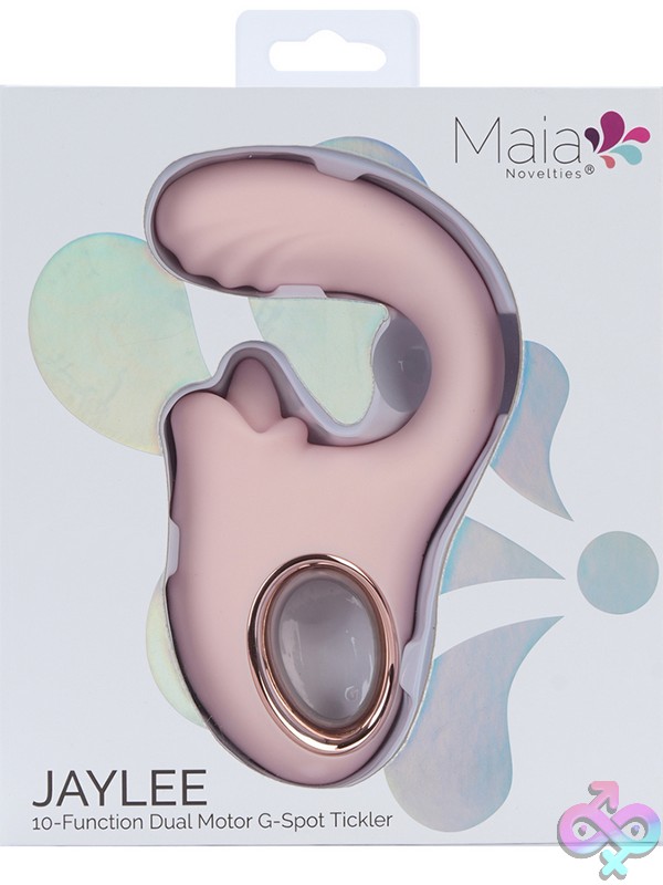 Discreet-Toys-Maia-Jaylee-G-Spot-Tickler-Pink-Nu-Mt-Bo-25-25-Pink Jaylee Dual-Motor G-Spot And Clitoral Tickler In Pink With Rose Gold Ring By Maia Toys