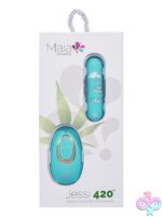Sky blue silicone remote bullet vibrator with USB charging cable by Maia Toys