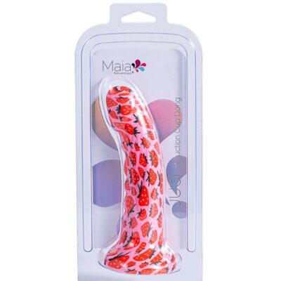 Strawberry-print pink silicone suction cup dong by Maia Toys