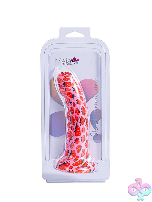 Discreet-Toys-Maia-Juci-Nu-Mt-Bo-24-003 Strawberry-Print Pink Silicone Suction Cup Dong By Maia Toys