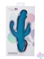 Triple action rabbit vibrator in blue liquid silicone by Maia Toys