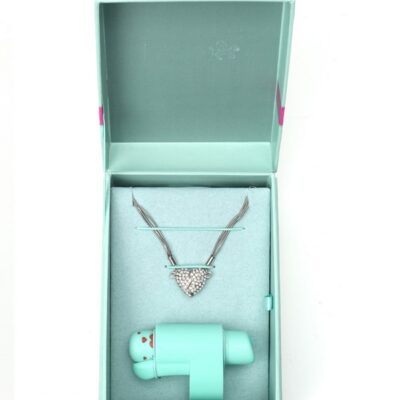 Love Box gift set with rhinestone heart pendant and blue silicone bullet by Maia Toys