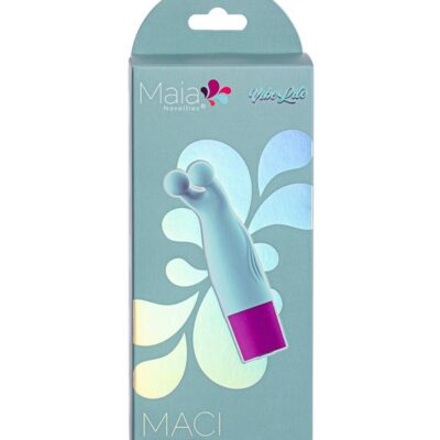 Compact blue bunny ear vibrator in body-safe silicone by Maia Toys