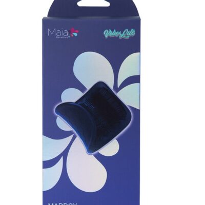 Palm-sized blue liquid silicone grip stroker with ridged exterior by Maia Toys