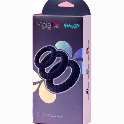 Three-piece graduated liquid silicone cock ring set in gray by Maia Toys