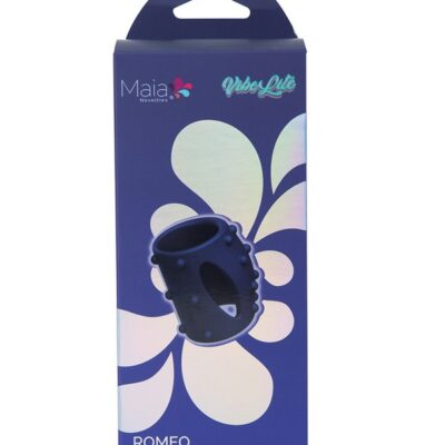 Romeo vibrating extension sleeve in blue silicone by Maia Toys