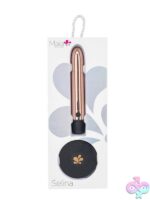Selina QI wireless gold metallic vibrator with magnetic charging base by Maia Toys