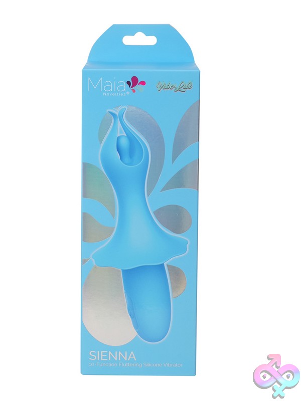 Discreet-Toys-Maia-Sienna-Blue-Nu-Mt-Bo-25-01-Blue Maia Sienna Bunny Ear Vibrator In Silicone Shown In Four Colors On A Soft Neutral Background