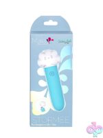 Compact blue clitoral vibrator with silicone coating and built-in USB charge cap by Maia Toys