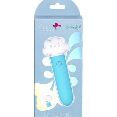 Compact blue clitoral vibrator with silicone coating and built-in USB charge cap by Maia Toys