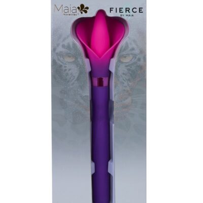 Maia Vala silicone flower clitoral vibrator in purple and beige on a soft neutral background