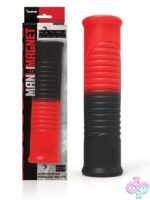 Red double-ended ribbed dual stroker sleeve in stretchy TPE by Si Novelties