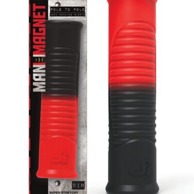 Red double-ended ribbed dual stroker sleeve in stretchy TPE by Si Novelties