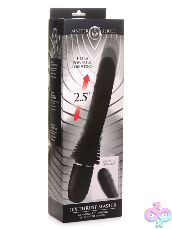 Discreet-Toys-Master-Series-10X-Thrust-Master-Vibrating-And-Thrusting-Dildo-With-Handle-Nu-Xr-Ag717 Black Silicone Thrusting Dildo With Ergonomic Handle By Xr Master Series