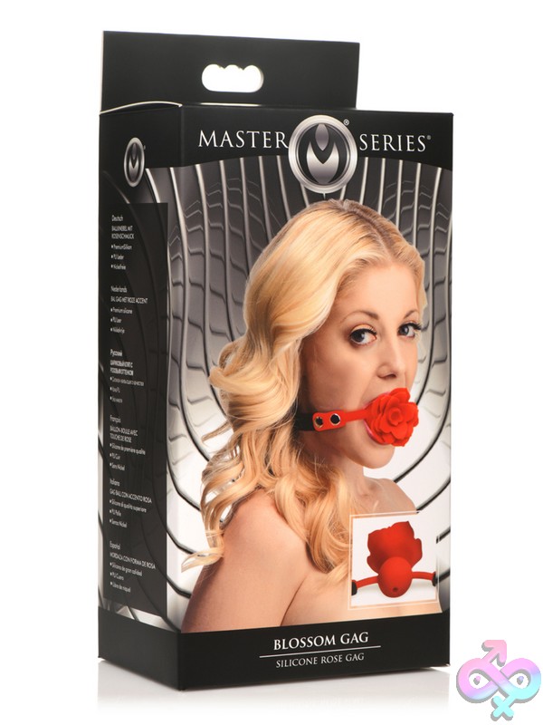 Discreet-Toys-Master-Series-Blossom-Gag-Silicone-Rose-Gag-Nu-Xr-Ah071 Red Silicone Rose Ball Gag With Faux-Leather Strap And Metal Buckle By Master Series