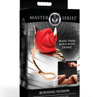 Red rose soy wax drip candle on ornate golden zinc alloy holder by Xr - Master Series