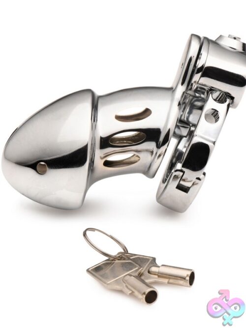 Master Series Cock Cuff Snap-On Chastity Cage – Silver Metal - Image 2